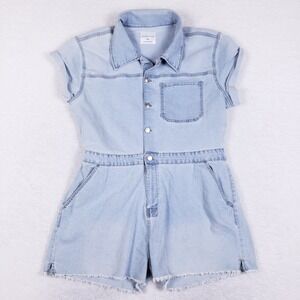 Celebrity Pink Denim Romper Short Sleeve Button Front Size XXL Light Wash